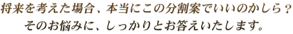 将来を考えた場合、本当にこの分割案でいいのかしら？そのお悩みに、しっかりとお答えいたします。